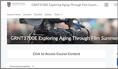 A screenshot of the LMS for "Exploring Aging Through Film" course.